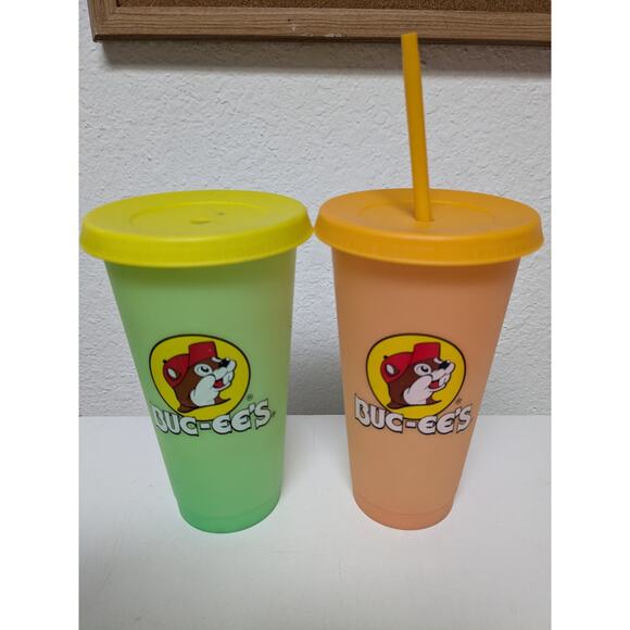 Buc-ee’s 25 Oz Plastic Drink Tumblers Cups w/ Lids & Straw Pastels set of 2 - Picture 1 of 10